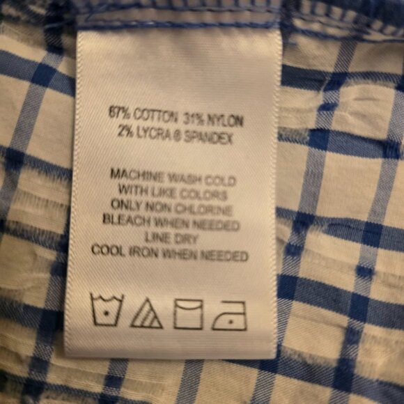 FOXCROFT NYC SIZE 10 SHAPED BLUE WHITE STRIPE TUNIC 3/4 SLEEVES VNECK CRINKLE - Picture 10 of 11